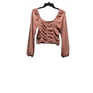 So Women’s Ruched Blush Pink Velvet Long Sleeve Peasant Top Size L NWT